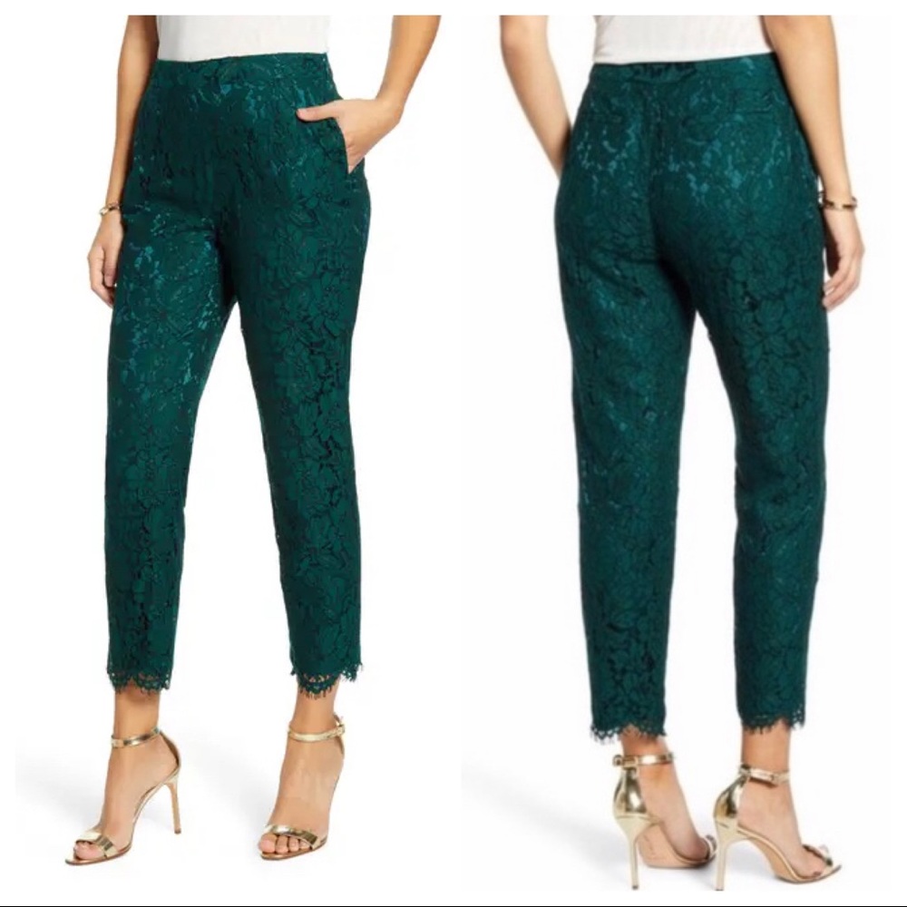 LIKE NEW Rachel Parcell Green Lace Pants Size 8 💚